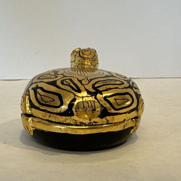 Burmese Shwe Zawa 2 Turtle Lacquerware Trinket Box Container Black Gold Wood - Picture 9 of 16